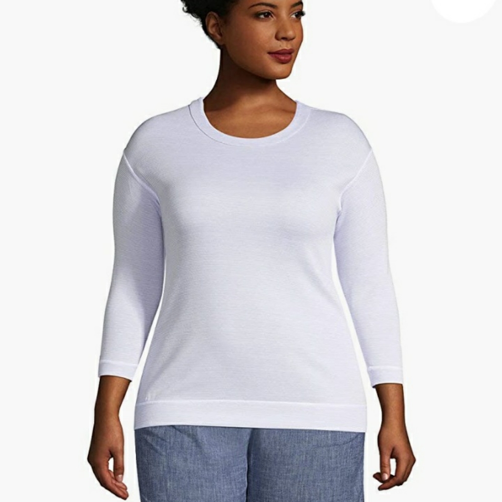 Lands' End Women's 3/4 Sleeve Reversible Top, Light Blue Stripes, Size S